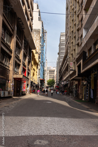 SÃO PAULO, SP, BRAZIL - JULY 27, 2024: Dom José de Barros street, exclusively for pedestrians, seen from São João avenue in the city center.