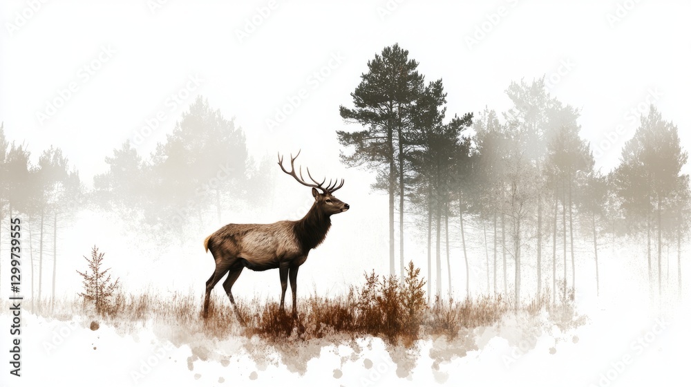 Forest Deer Isolated Overview with White with Isolated Forest Deer Isolated Overview with White with Isolated