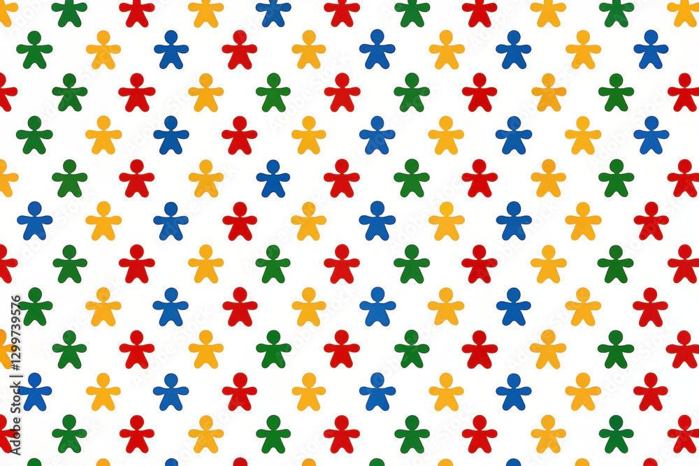 Colorful repeating pattern of simple human figures on white background. Colorful repeating pattern of simple human figures on white background.