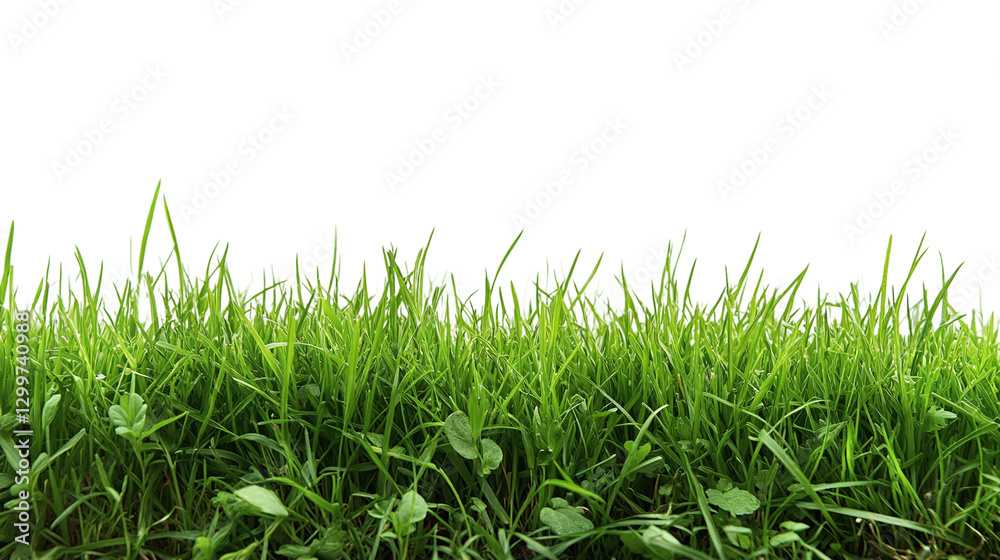 Obraz premium Green grass lawn meadow, isolated on transparent background, depicting a fresh spring or summer garden environment, representing outdoor herb plant growth.