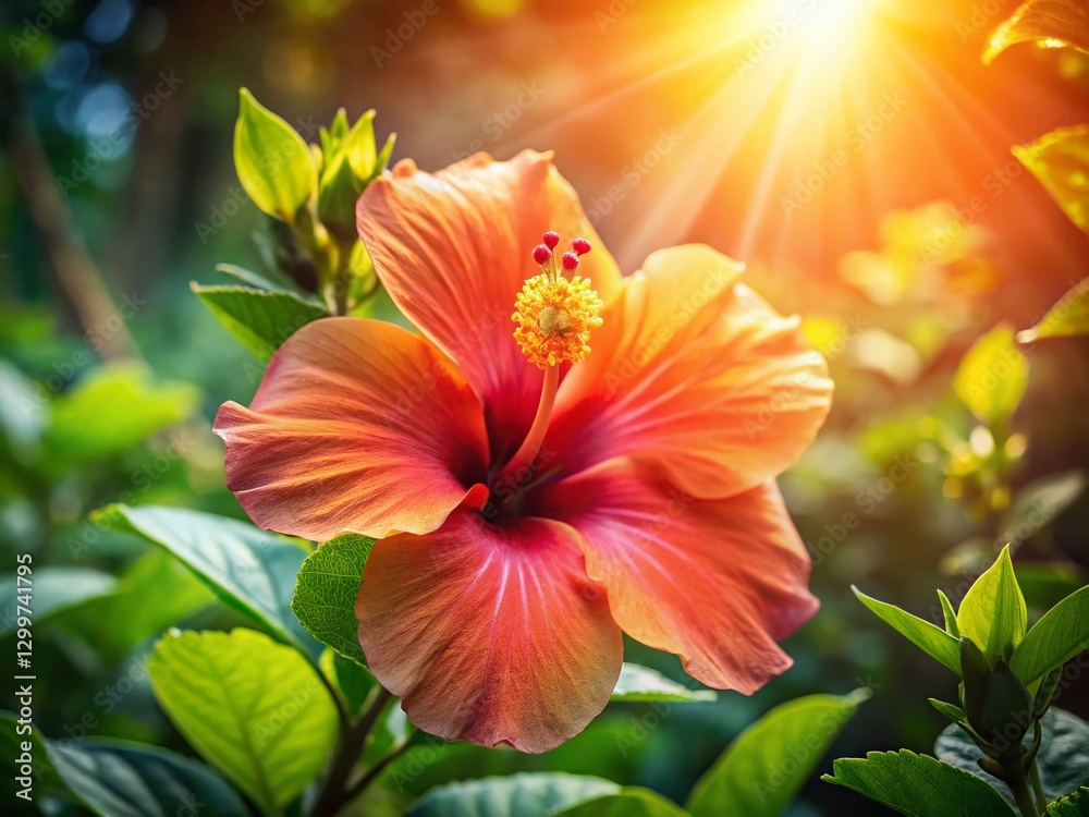 Vibrant Hibiscus Bloom in Summer Garden, Close-up Photography Vibrant Hibiscus Bloom in Summer Garden, Close-up Photography
