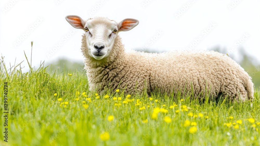 Meadow Sheep Isolated Scene with Meadow with Isolated Meadow Sheep Isolated Scene with Meadow with Isolated