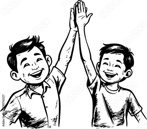 Celebrating friendship two boys high-five outdoor playground illustration joyful environment close-up view childlike concept