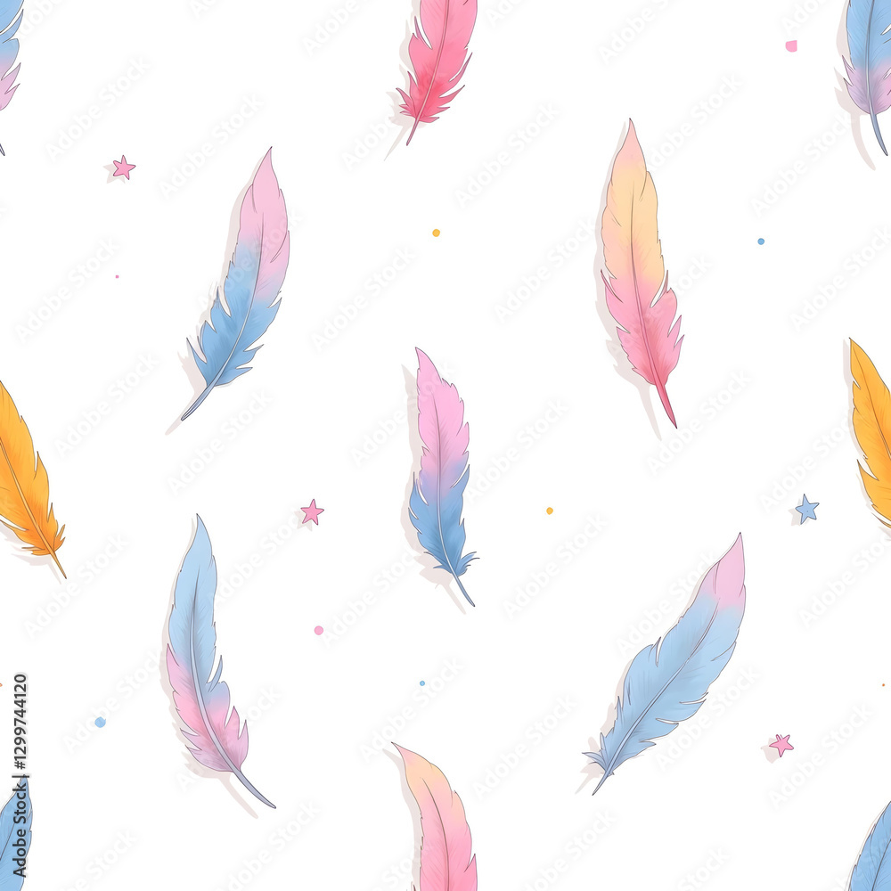 Pastel Colored Feathers Seamless Pattern Design Pastel Colored Feathers Seamless Pattern Design
