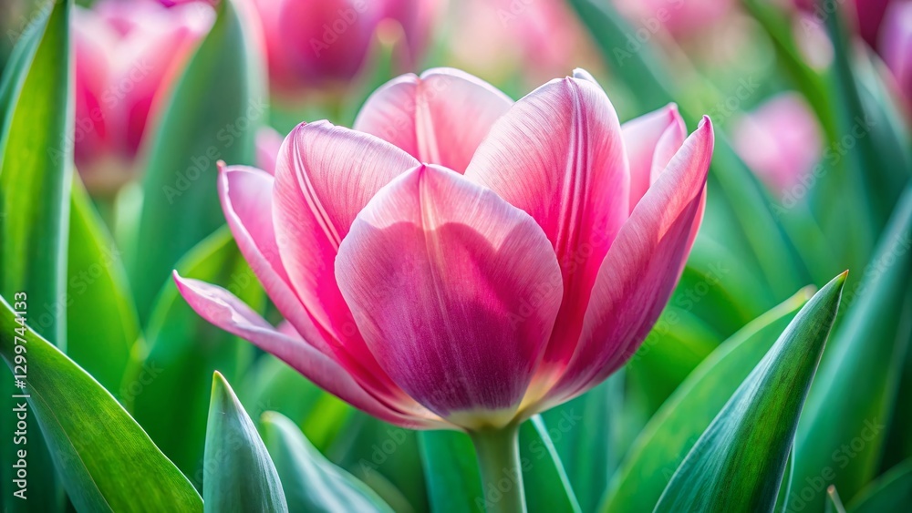 Vibrant Pink Siam Tulip Flowers with Lush Green Leaves - Rule of Thirds Composition Vibrant Pink Siam Tulip Flowers with Lush Green Leaves - Rule of Thirds Composition