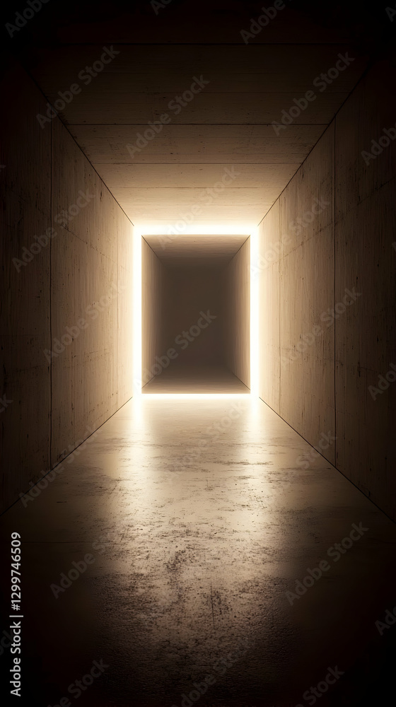Illuminated Concrete Tunnel with Glowing Rectangular Light Source Illuminated Concrete Tunnel with Glowing Rectangular Light Source