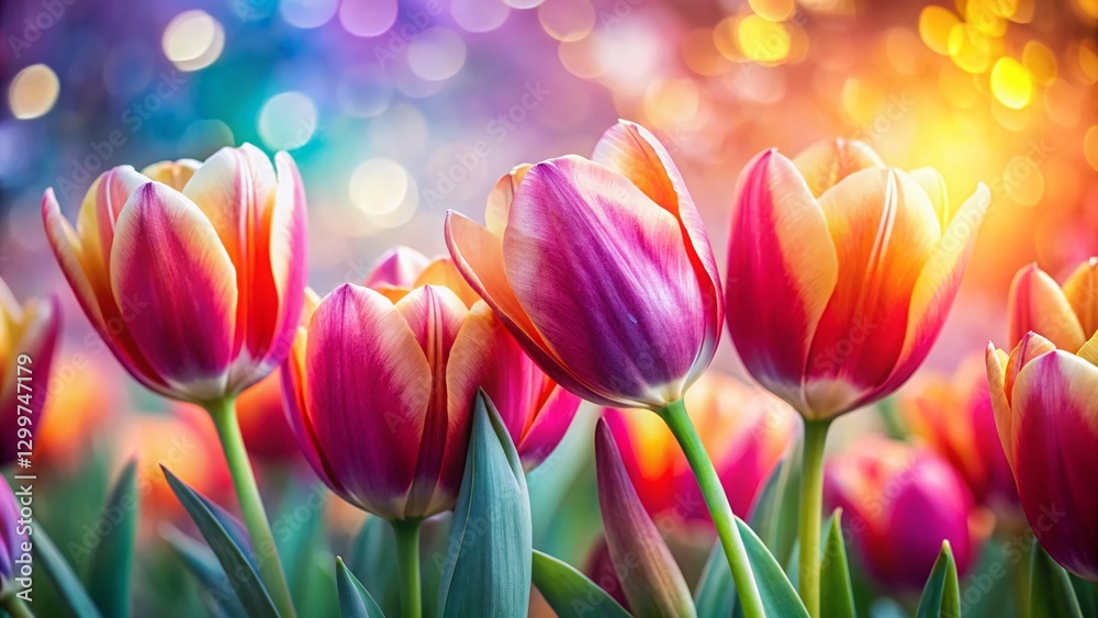 Obraz premium Vibrant Tulip Blooms with Soft Bokeh Background - Spring Flowers Photography