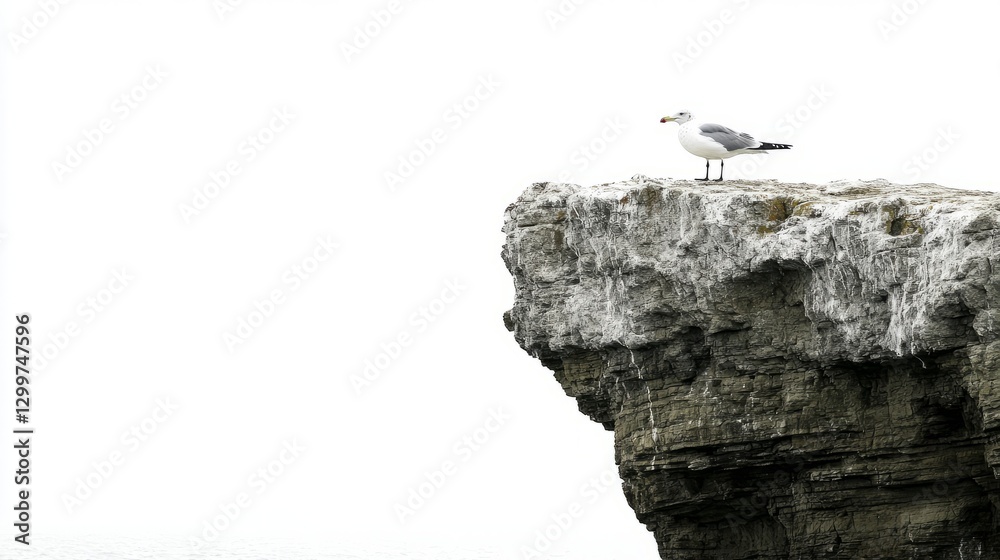 Fototapeta premium Cliff Seagull Isolated Experience with White with Seagull