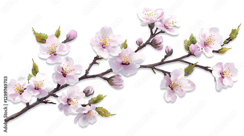 Obraz premium A branch of pink flowers with a white background