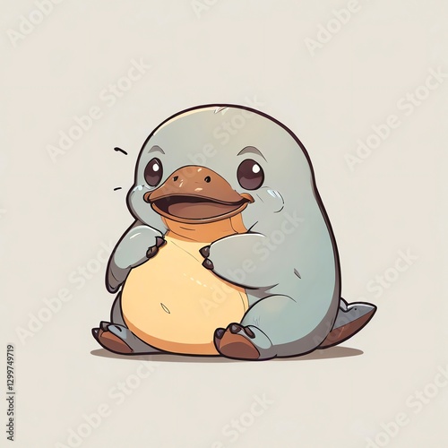 Adorable Platypus Illustration: A Cute Cartoon Platypus Sitting photo