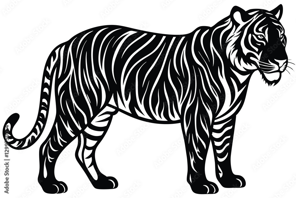 Obraz premium Tiger silhouette vector illustration on white background