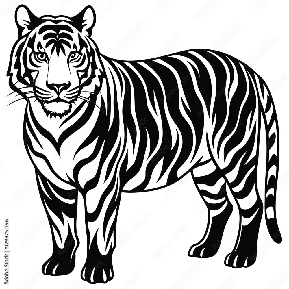 Naklejka premium A black and white drawing of a tiger that has the word tiger on it
