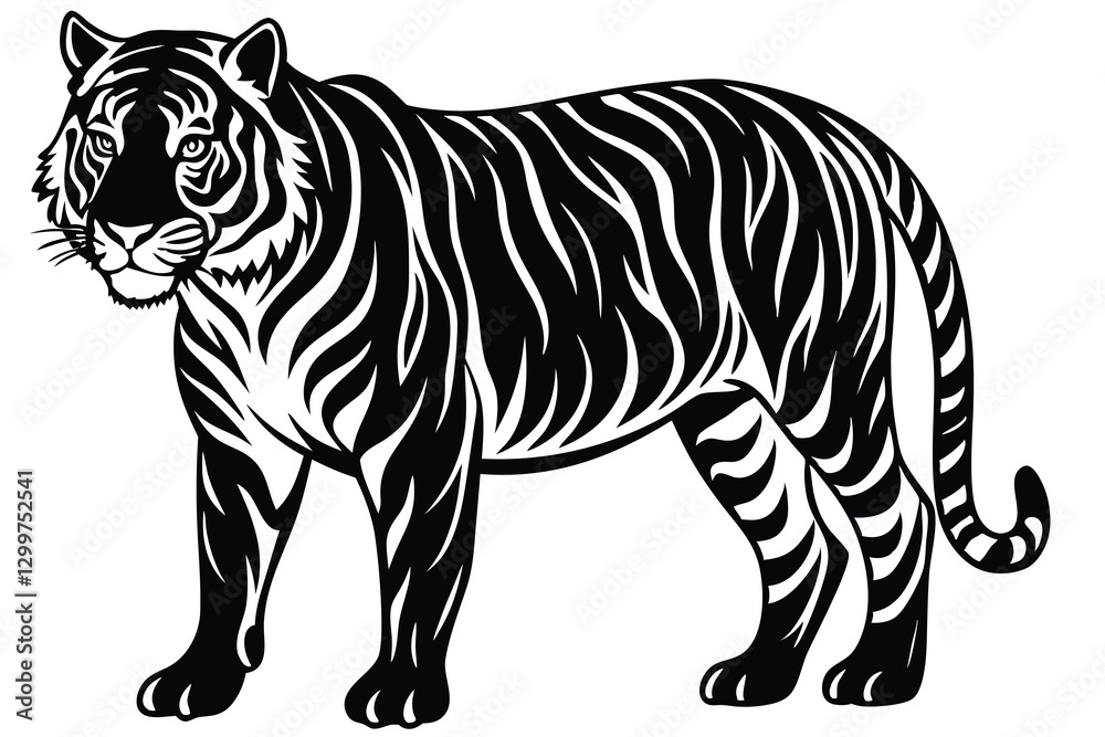 Naklejka premium A black and white drawing of a tiger that has the word tiger on it
