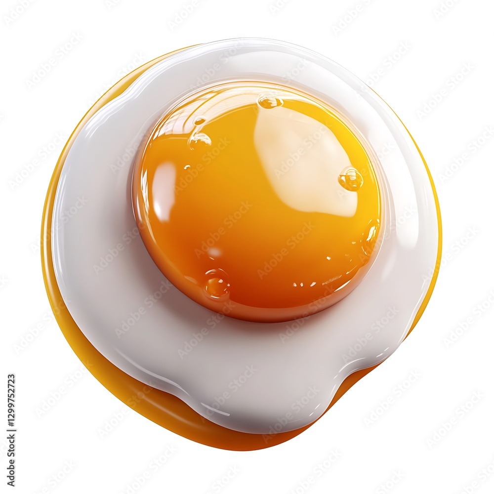 A glossy fried egg icon with a white background, in a 3D rendering style A glossy fried egg icon with a white background, in a 3D rendering style