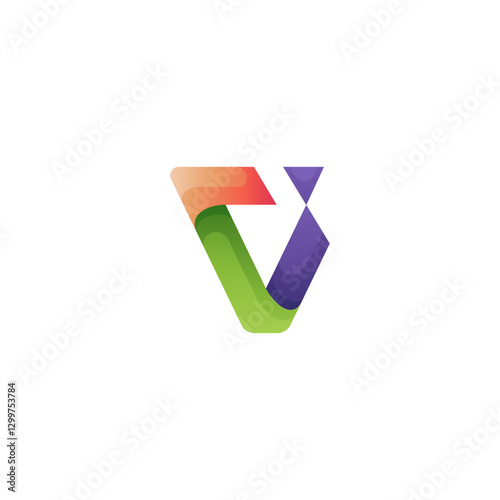 V logo with abstract colorful gradient 3d design style