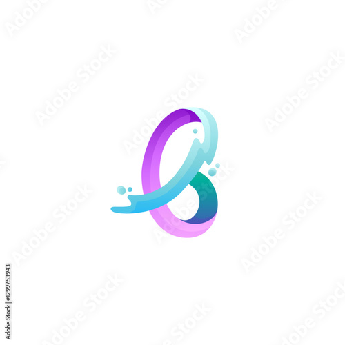 Abstract letter B logo with splash combination in colorful gradient 3d design style concept