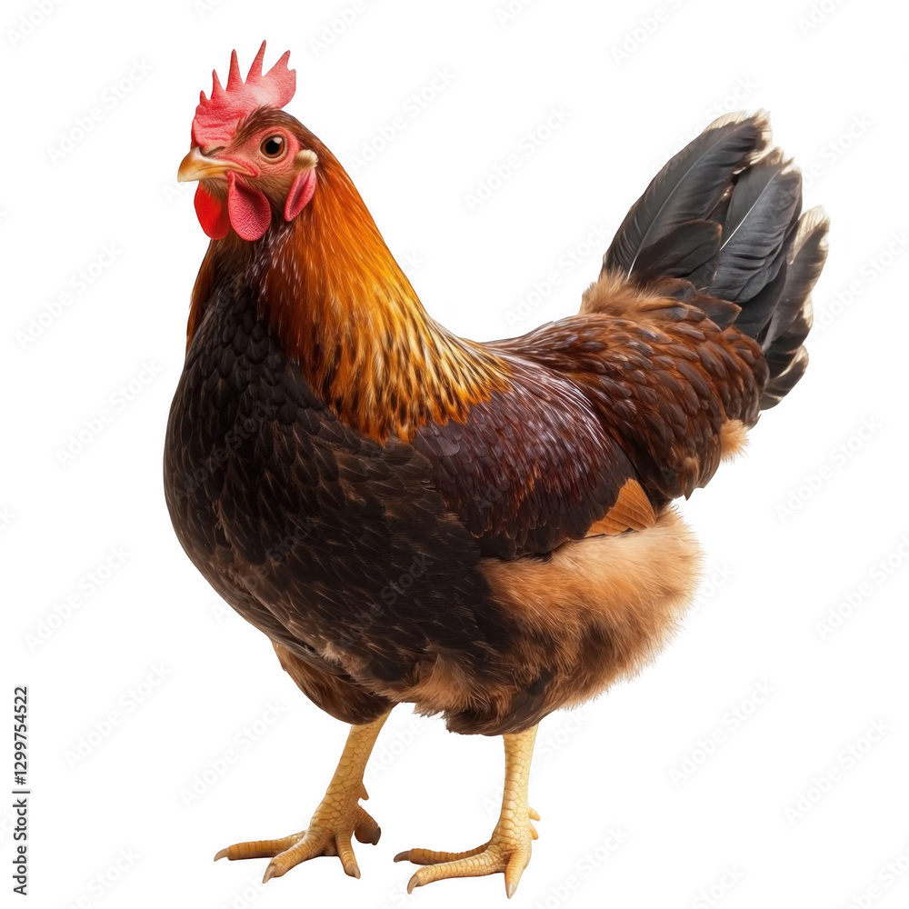 Fototapeta premium Detailed Close-Up of Colorful Chicken on White Background