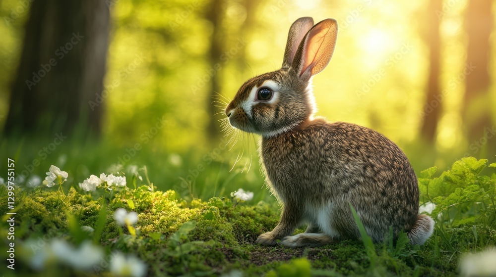 Fototapeta premium Forest Rabbit Isolated View with Rabbit with Forest