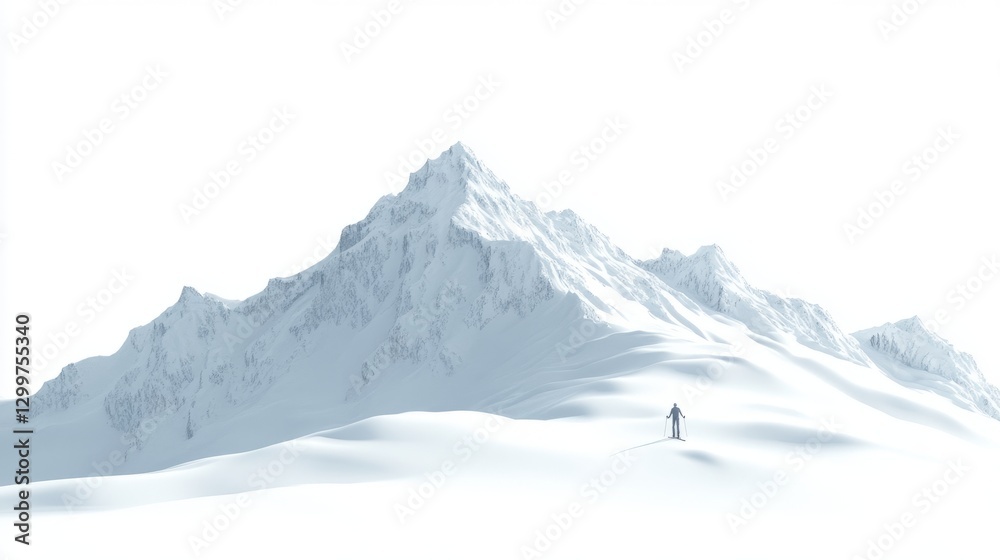 Obraz premium Snowy Mountain Skier View with Skier with Snowy with Isolated