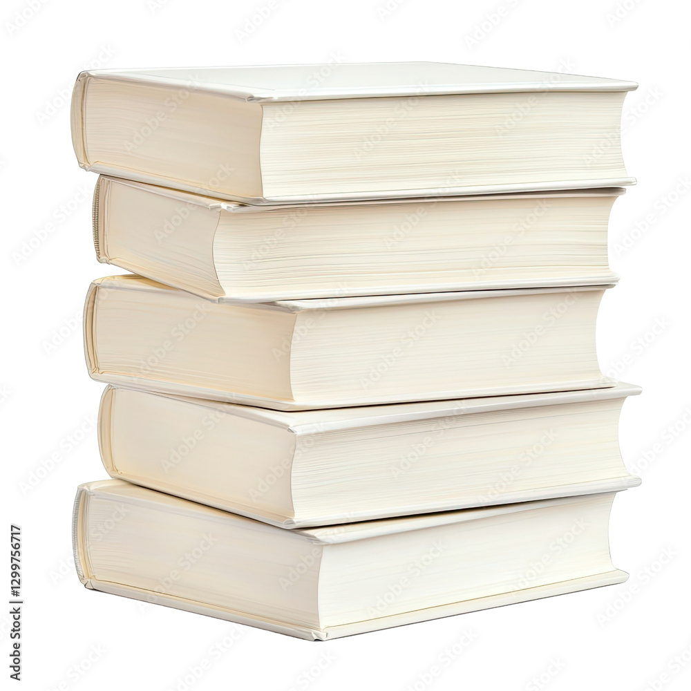 Stack of five blank books with plain covers on a white background suitable for various creative projects Stack of five blank books with plain covers on a white background suitable for various creative projects
