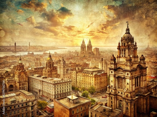 Vintage Liverpool Map Landscape: Retro Cityscape Panorama
