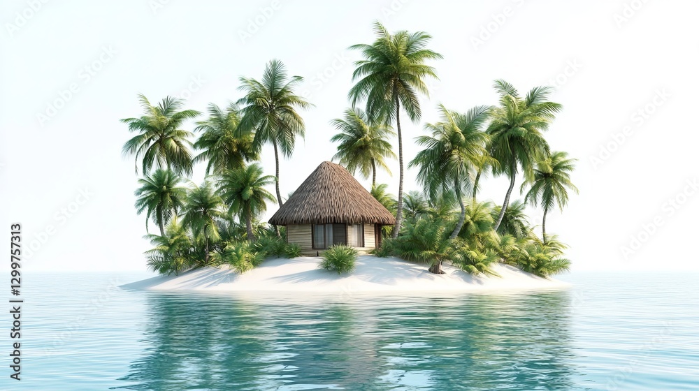 Fototapeta premium Tropical Island Hut Overview with Tropical with Isolated