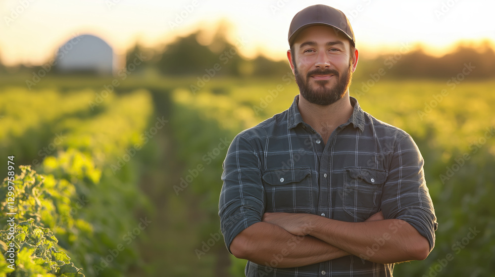 Farmer with Crossed Arms Standing in Vineyard Farmer with Crossed Arms Standing in Vineyard