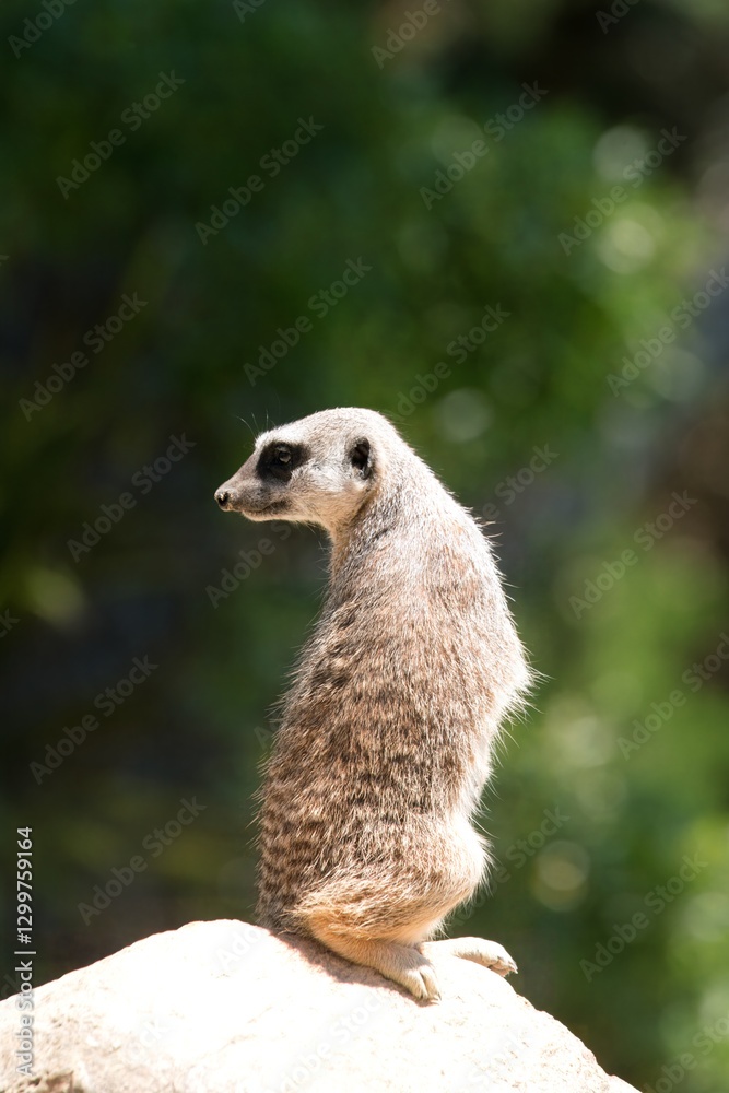 Fototapeta premium Meerkat Standing on a Rock – Alert Animal in Natural Habitat
