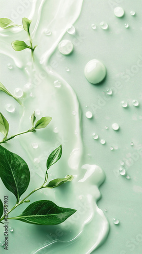 Milk Splash with Green Leaves and Water Droplets