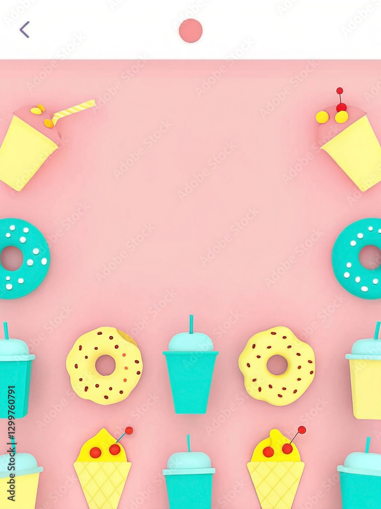 Pink background with donuts, ice cream, and drinks. Pink background with donuts, ice cream, and drinks.