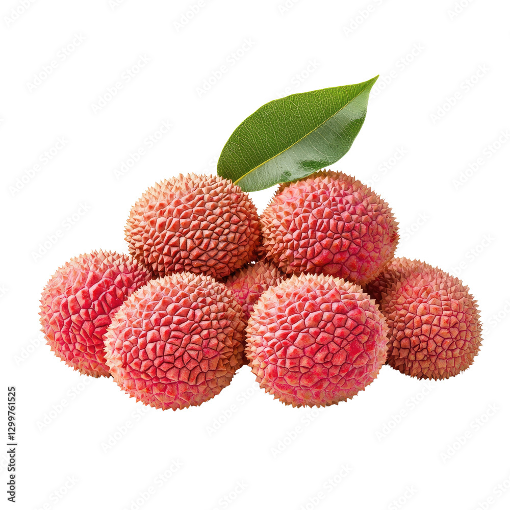 Fresh Lychee Fruits with Green Leaf Isolated on White Background for Culinary and Food Photography Fresh Lychee Fruits with Green Leaf Isolated on White Background for Culinary and Food Photography