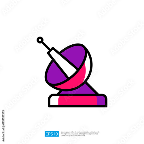 Colorful Satellite Dish Icon Representing Wireless Communication and Data Transmission Technology in Modern Telecommunication Systems