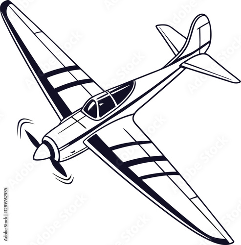 Vintage Propeller Airplane Silhouette.