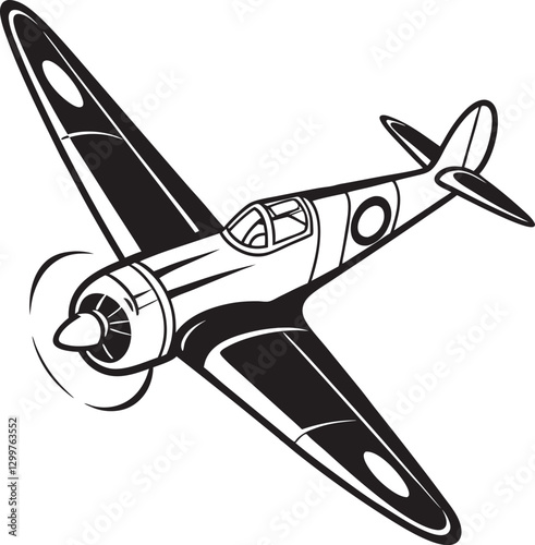 Vintage Propeller Airplane Silhouette.