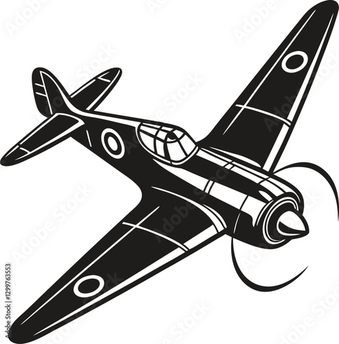Vintage Propeller Airplane Silhouette.