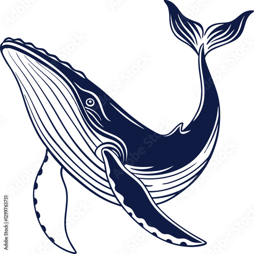 Jumping Whale Line Art Illustration.