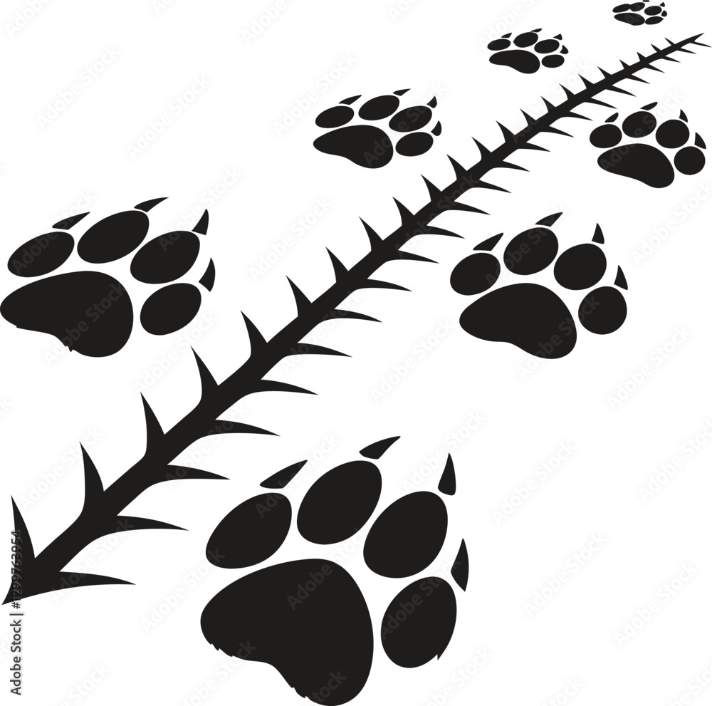 Fototapeta premium Animal Paw Print Silhouette Trail