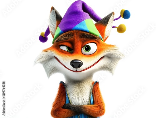 Cute and Funny Cartoon Fox with Colorful Hats and Wigs photo