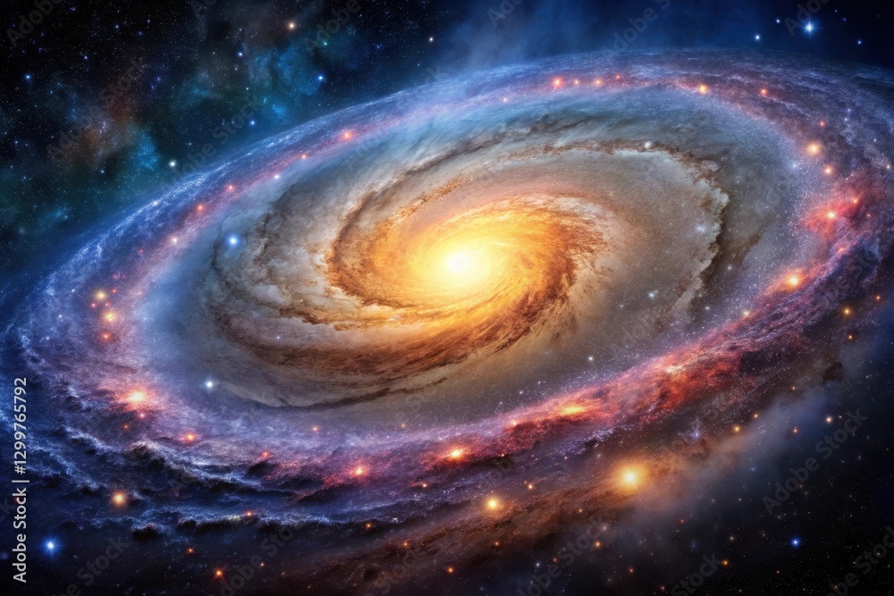 A Majestic Spiral Galaxy Swirling in a Cosmos of Brilliant Stars and Nebulae A Majestic Spiral Galaxy Swirling in a Cosmos of Brilliant Stars and Nebulae