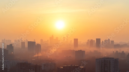 The city skyline is blanketed in PM2.5 dust under the blazing summer sun.