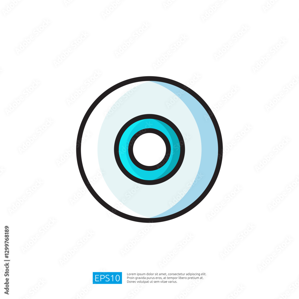 Stylized circular icon featuring a vibrant turquoise center surrounded by a smooth white outer ring in a minimalist modern design suitable for digital applications