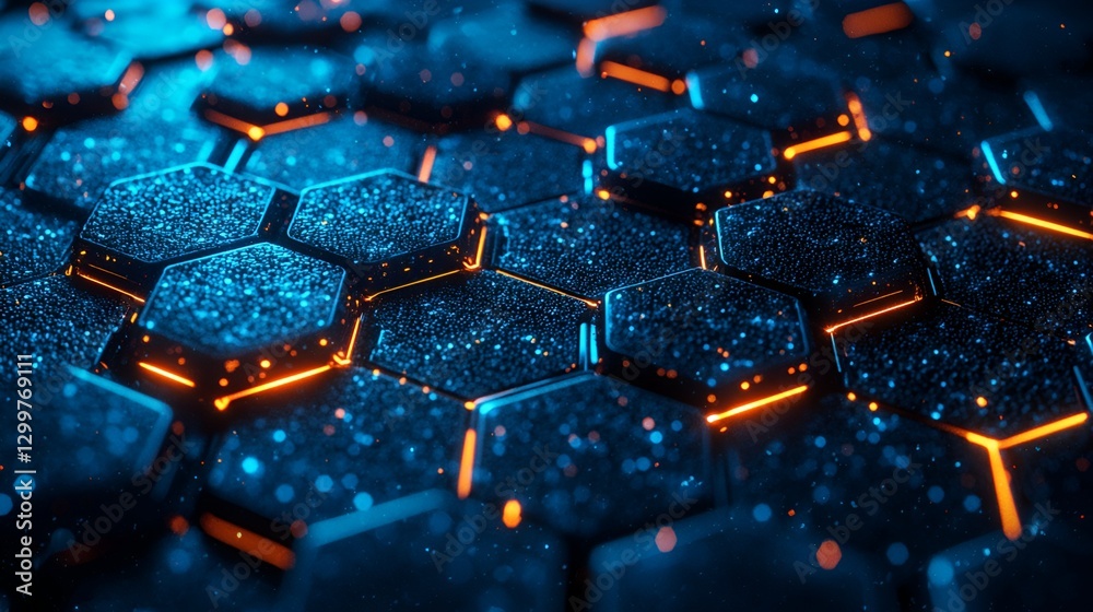 Fototapeta premium Abstract futuristic hexagon pattern, glowing energy. Possible use background, technology design