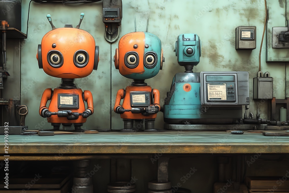 Fototapeta premium Robots on bench in shop