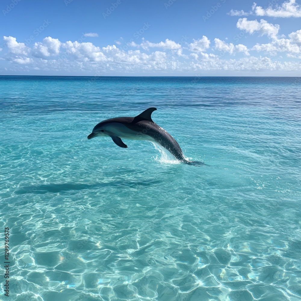 Fototapeta premium Realistic Painting of a Playful Dolphin Jumping By Generated AI