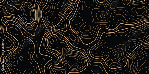 Black background and waves of colored lines Topographic contours map background. Topography geographic colorful lines background. Geographic lines map on elevation assignment pattern. White paper
