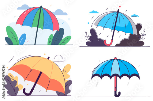 Illustration variation of umbrella. Illustration of simple line drawing. Rainy season