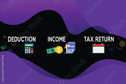 Design a vibrant collage visually representing tax terms (e.g., deductions, credits, IRS) interwoven with modern financial ICO symbols.  Focus on a dynamic and informative aesthetic.