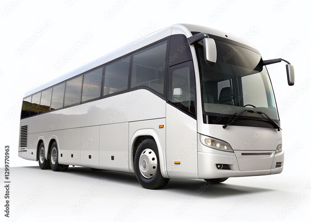 White Coach Bus Side View, Isolated on White Background - Stock Photo White Coach Bus Side View, Isolated on White Background - Stock Photo