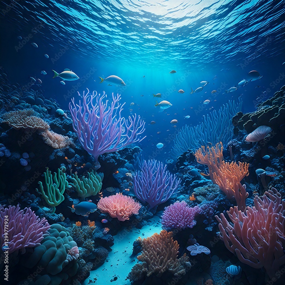 Fototapeta premium underwater paradise, bioluminescent sea creatures 