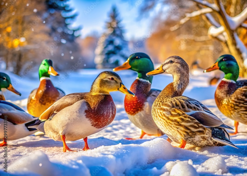 Winter Wonderland: Ducks Frolicking in Fresh Snow Winter Wonderland: Ducks Frolicking in Fresh Snow